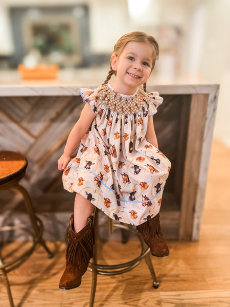 WHOLESALE: Girls Let's Rodeo Smocked Lattice Dress