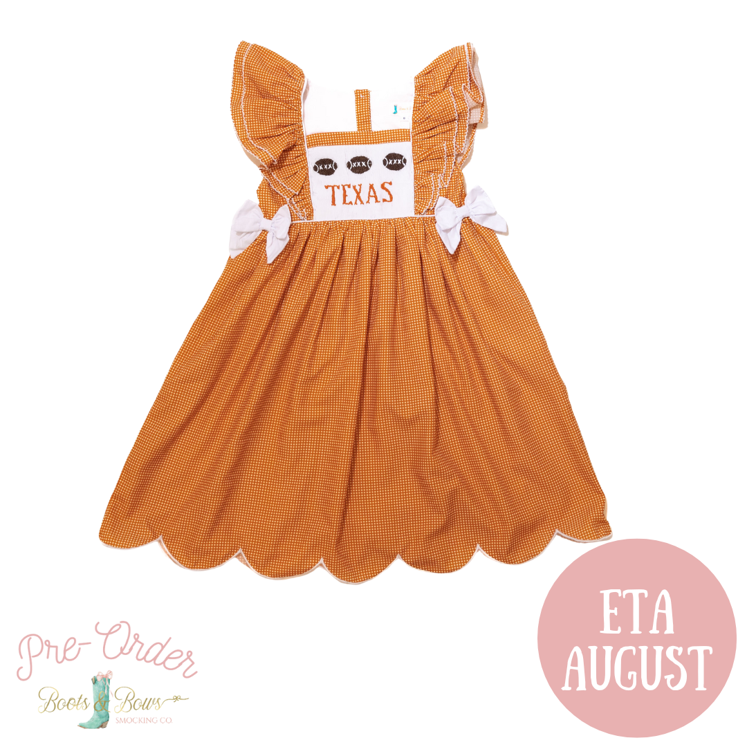 PRE-ORDER: Girls Smocked Gameday Dress - TEXAS (ETA AUGUST)