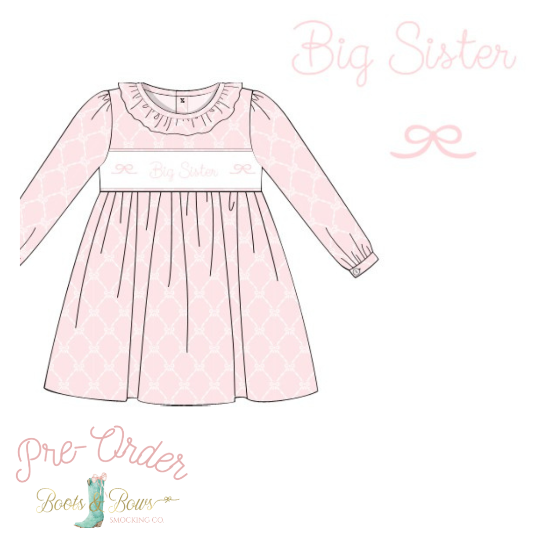 PRE-ORDER: Girls Big Sister Pink Bow Dress (ETA 12-15 Weeks) – Boots ...