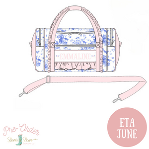 Blue & White Floral Large Duffel Bag