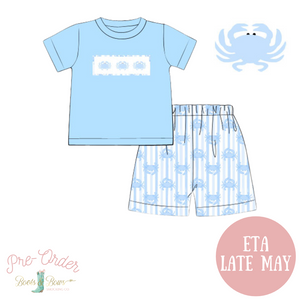 PRE-ORDER: Boy Smocked Blue Crab Shorts Set (ETA Late May)