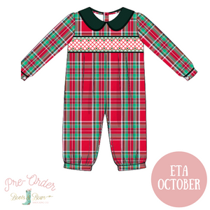 Boys Plaid Smocked Romper