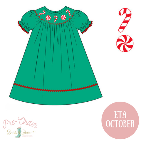 PRE-ORDER: Girls Smocked Candy Cane Dress (ETA OCTOBER)