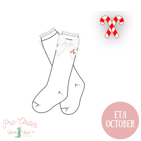 PRE-ORDER: Girls Candy Cane Bow Socks (ETA OCTOBER)