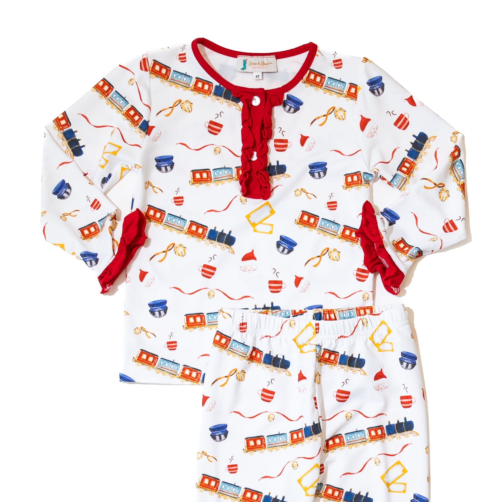 Girls Christmas Express Train Ride Ruffle Pajamas