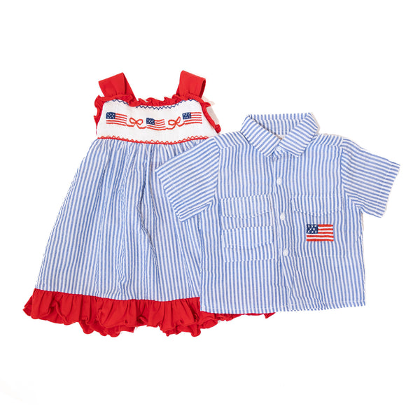 Girls Seersucker Flag Dress