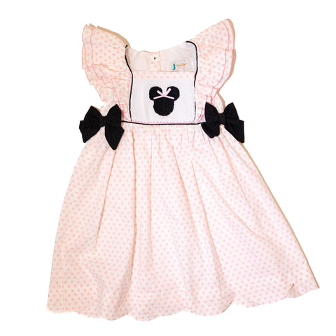 Girls Smocked Magical Mouse Polkadot Dress with Bows