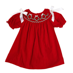 WHOLESALE: Girls Smocked Wreath Corduroy Dress (ETA SEPTEMBER)