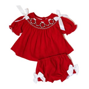 WHOLESALE: Girls Smocked Wreath Corduroy Diaper Set (ETA SEPTEMBER)