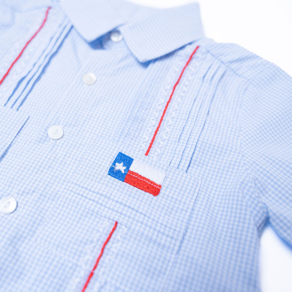 WHOLESALE: Boys Texas Flag Guayabera (ETA April)