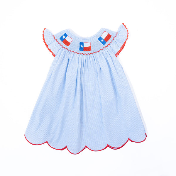 WHOLESALE: Girls Texas Flag Gingham Dress (ETA April)