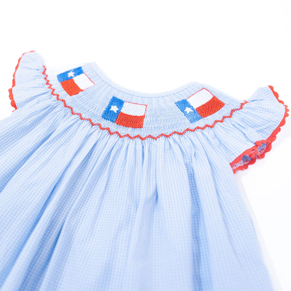 WHOLESALE: Girls Texas Flag Gingham Dress (ETA April)