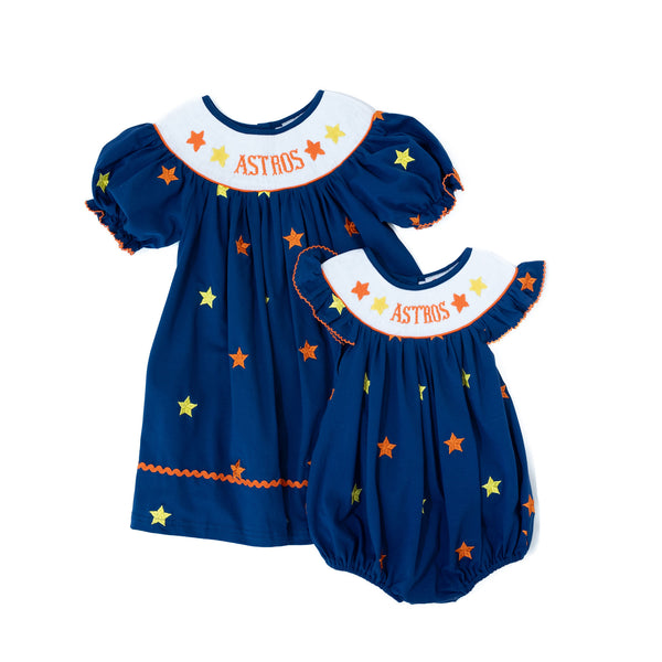 WHOLESALE: Girls Astros Stars Smocked Dress