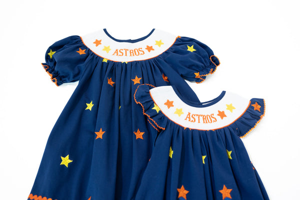 WHOLESALE: Girls Astros Stars Smocked Dress