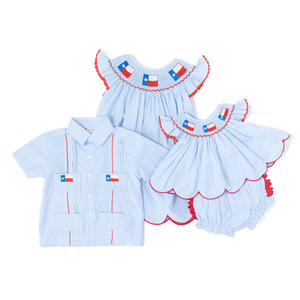 WHOLESALE: Girls Texas Flag Gingham Dress (ETA April)