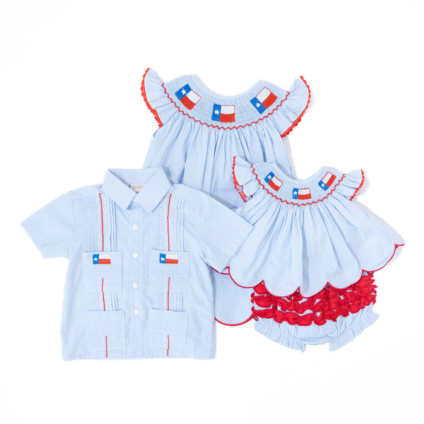 WHOLESALE: Girls Texas Flag Gingham Diaper Set (ETA April)