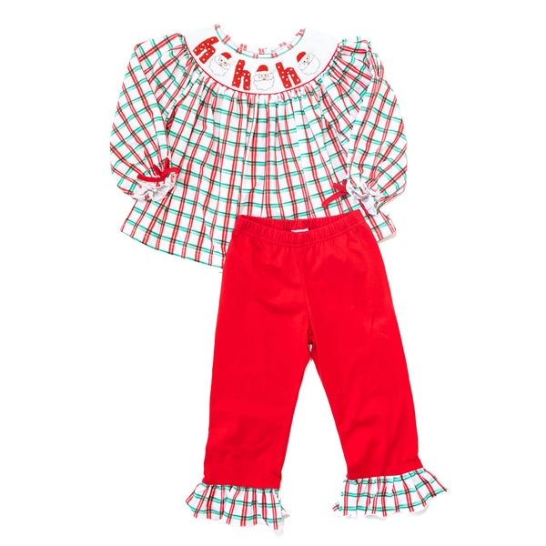 Girls Smocked Santa Ho Ho Ho Pants Set