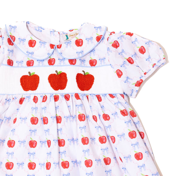 WHOLESALE: Girls Apple & Bows Smocked Dress (ETA JUNE)