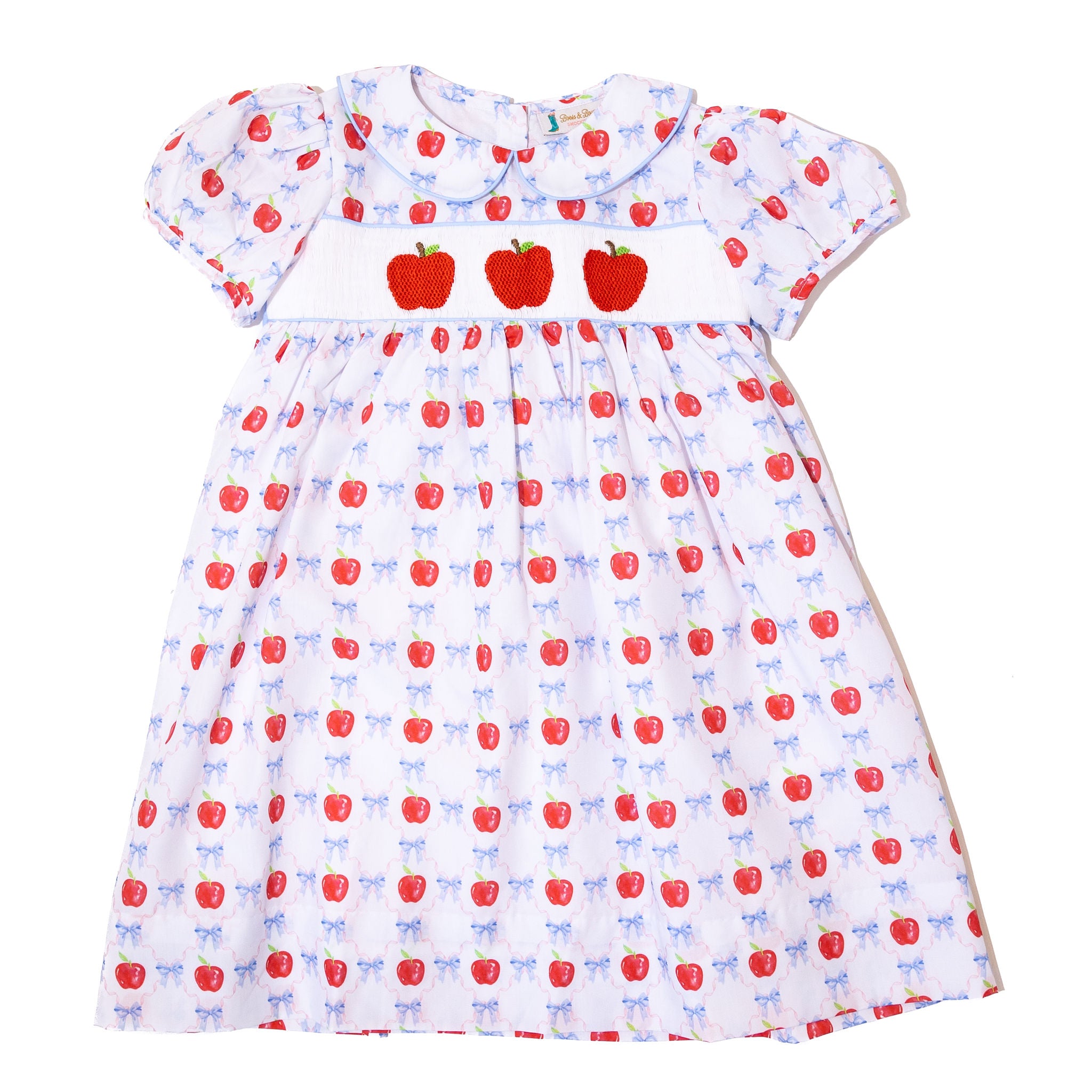 WHOLESALE: Girls Apple & Bows Smocked Dress (ETA JUNE)