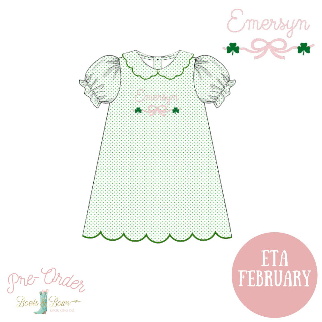 PRE-ORDER: Girls Bow & Shamrock Dress (ETA February)