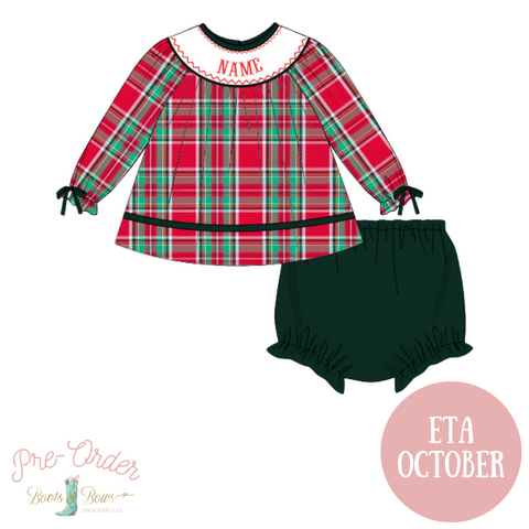 PRE-ORDER: Girls Plaid Custom Smocked Diaper Set (ETA October)
