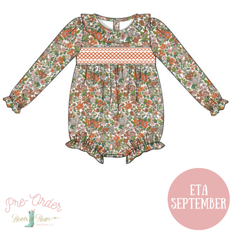 PRE-ORDER: Girls Fall Floral Smocked Bubble (ETA September)