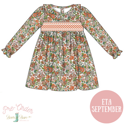 PRE-ORDER: Girls Fall Floral Smocked Dress (ETA September)