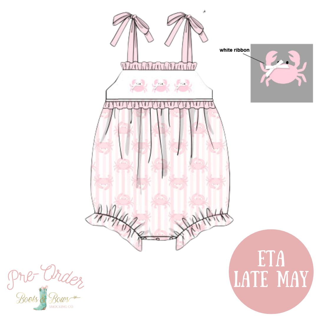 PRE-ORDER: Girls Smocked Pink Crab Bubble (ETA Late May)