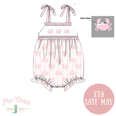 PRE-ORDER: Girls Smocked Pink Crab Bubble (ETA Late May)