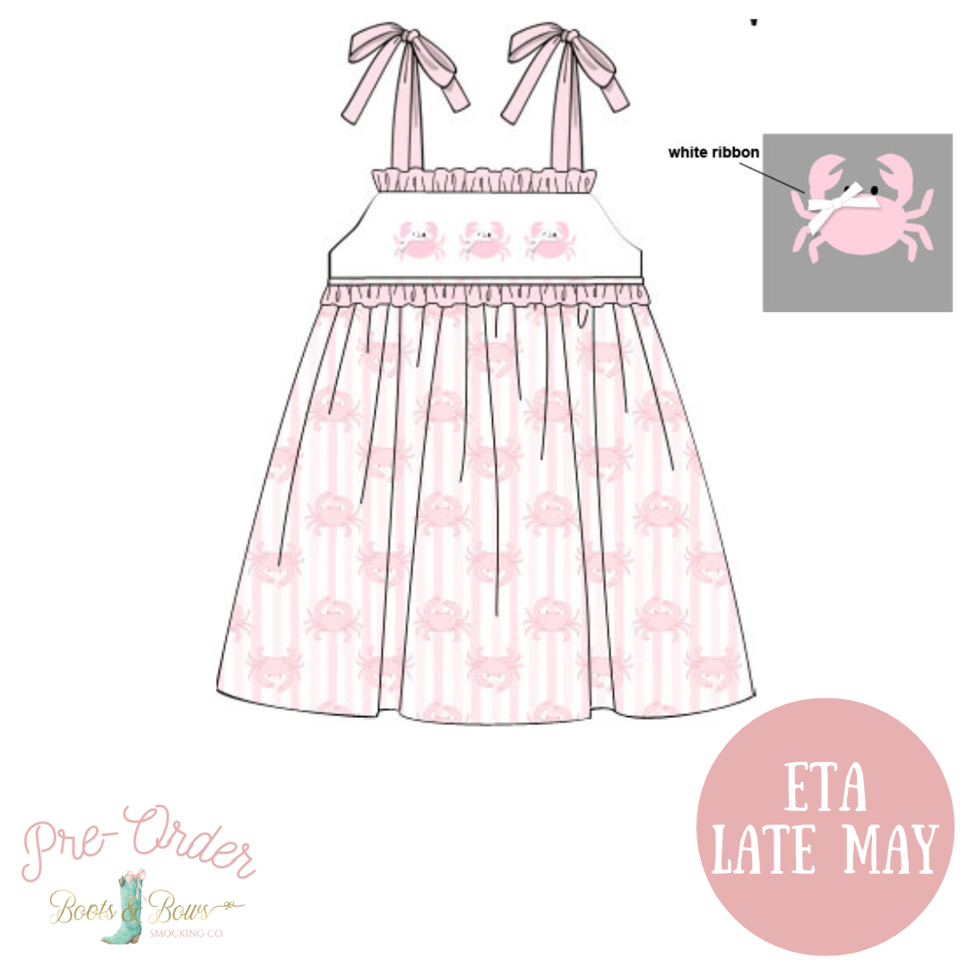 PRE-ORDER: Girls Smocked Pink Crab Dress (ETA Late May)