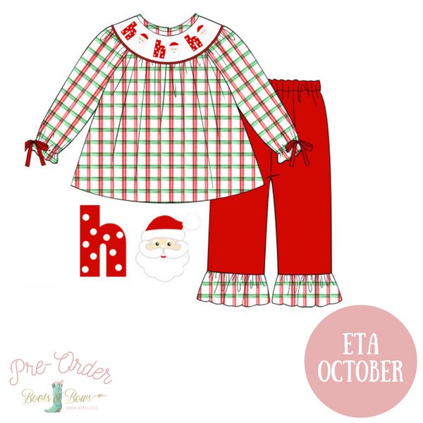 Girls Smocked Santa Ho Ho Ho Pants Set