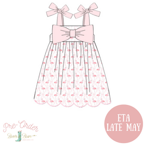 PRE-ORDER: Girls Pink Bow Flamingo Dress (ETA Late May)