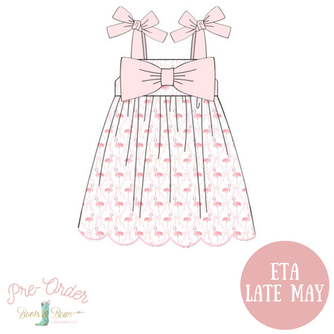 PRE-ORDER: Girls Pink Bow Flamingo Dress (ETA Late May)