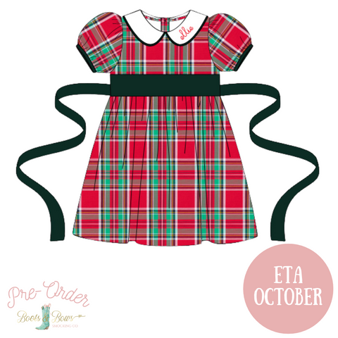 PRE-ORDER: Girls Plaid Smocked Dress w/Ties (ETA OCTOBER)