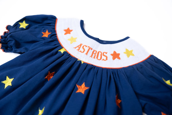 WHOLESALE: Girls Astros Stars Smocked Dress