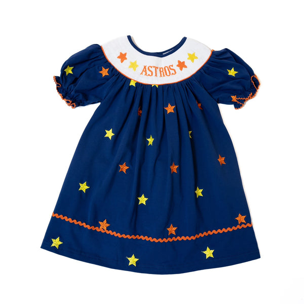 WHOLESALE: Girls Astros Stars Smocked Dress