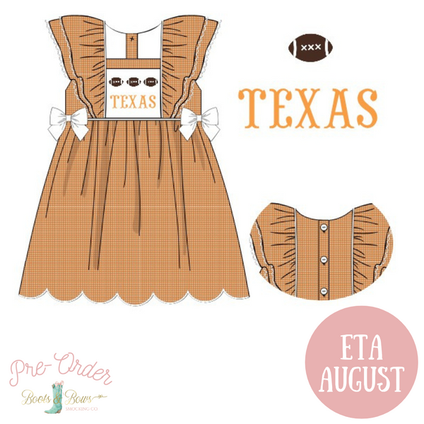 PRE-ORDER: Girls Smocked Gameday Dress - TEXAS (ETA AUGUST)