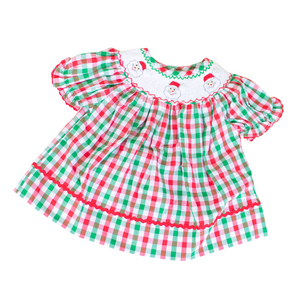 WHOLESALE: Girls Smocked Gingham Santa Dress (ETA September)